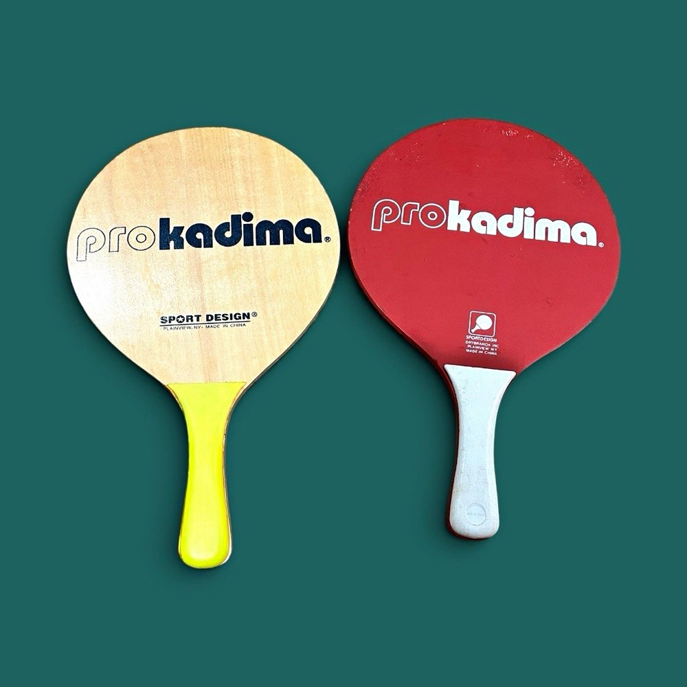 Prokadima Sport Design Paddle Ball Set of 2 Wood Paddles Red Natural Yellow